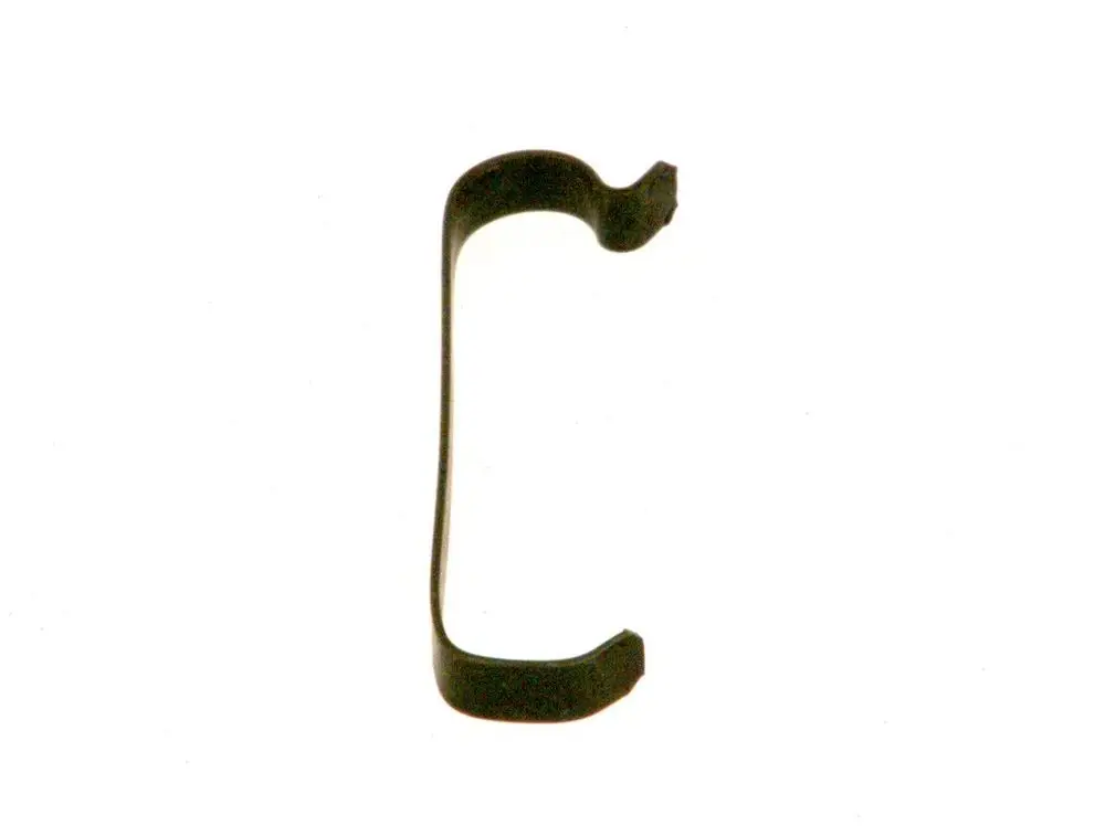 Schwarze metallene Klammer mit geschwungener Form und zwei seitlichen Ausbuchtungen, geeignet für verschiedene Anwendungen, hergestellt von Bosch.